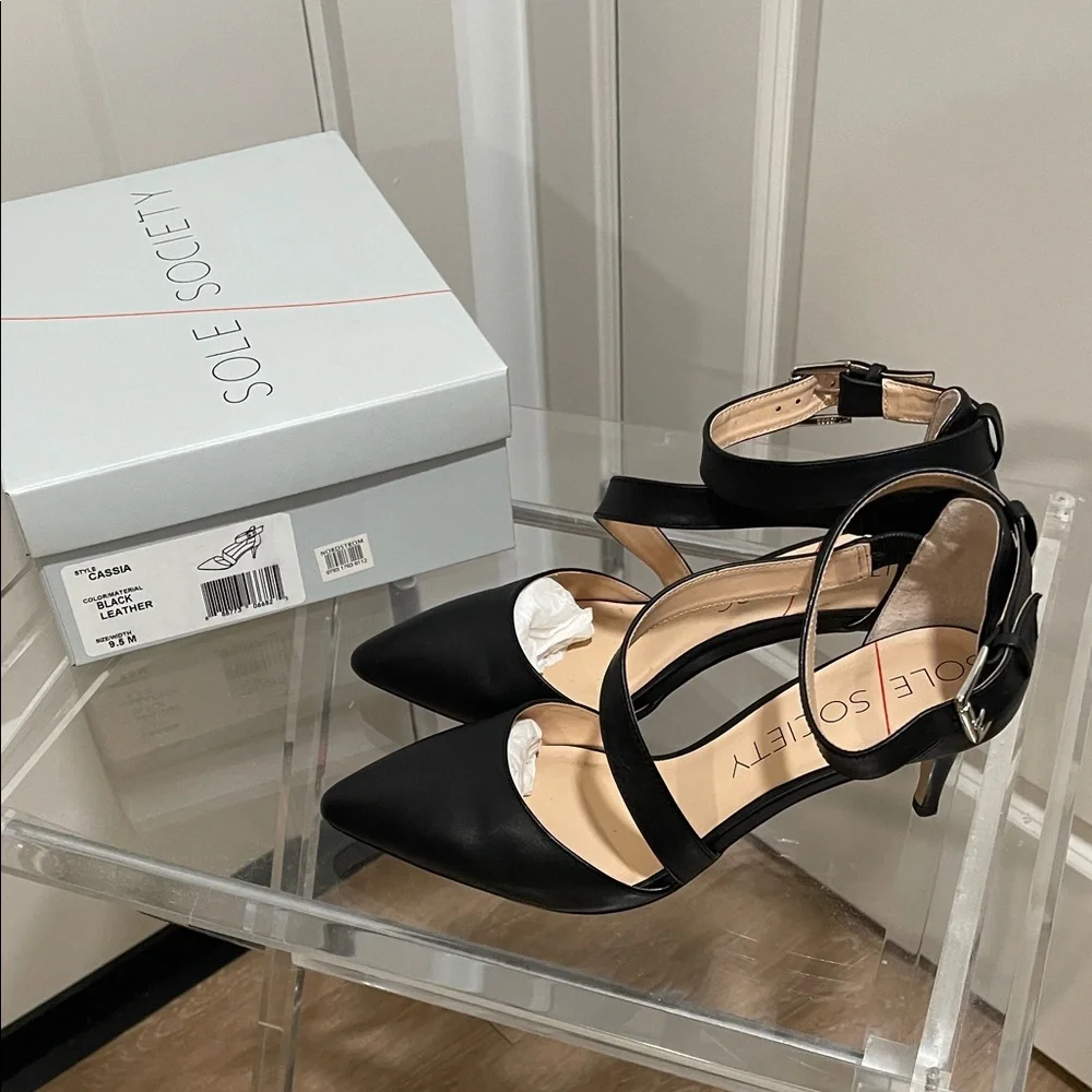 Sole Society Cassia Strappy Black Leather Heels